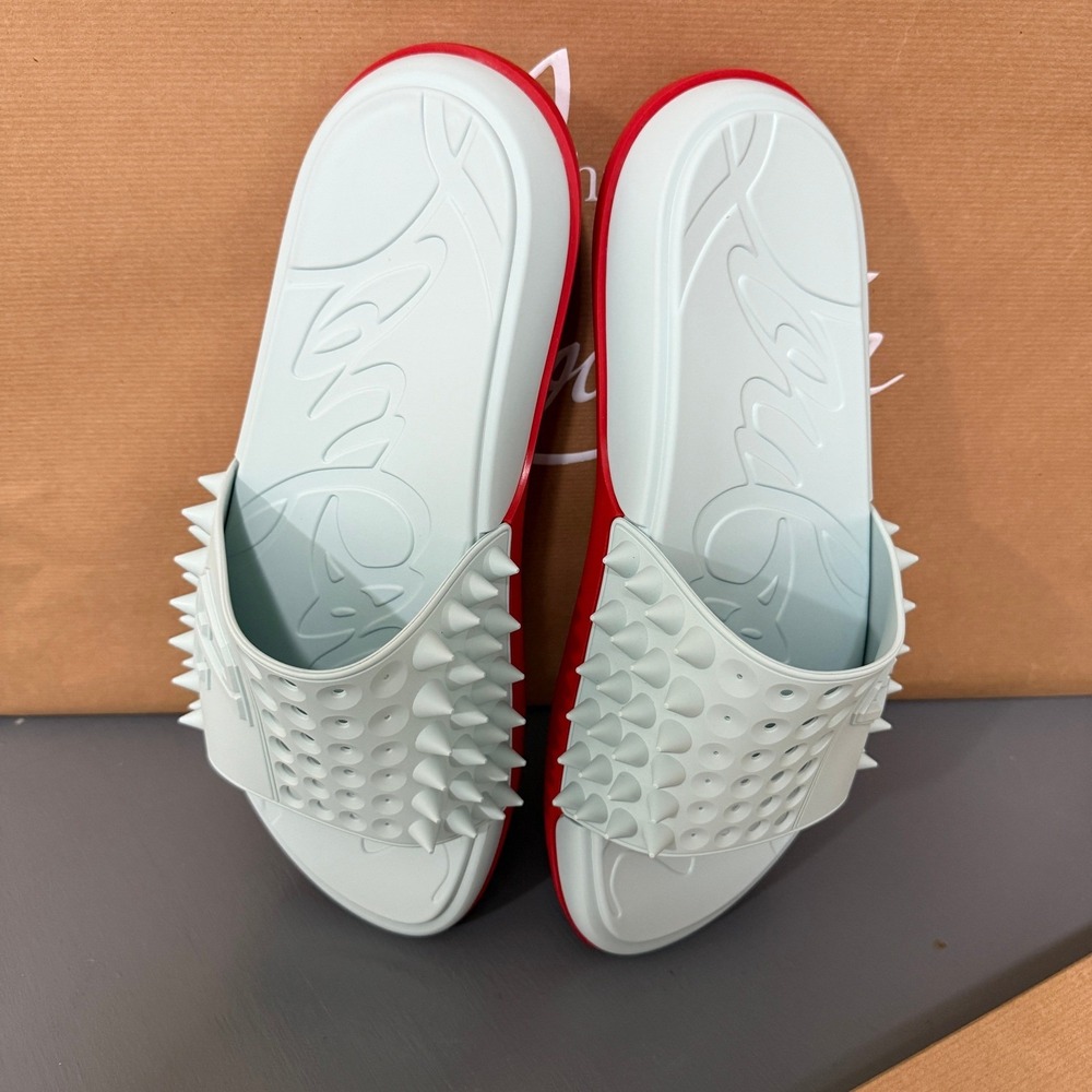 Christian Louboutin 1240945 Take It Easy Iceberg Blue Rubber Slide Sandal, 44 - Picture 6 of 15